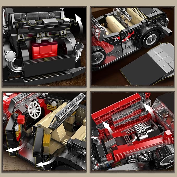Mould King 10114 Classic Cars Building Kits, MOC Vintage Car Model Building Blocks Set, Gift for Age 14+/Adult Collections Enthusiasts(1308+ Pieces, Static Version)