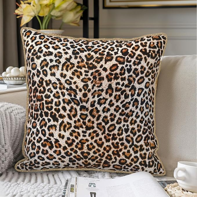 KSLIDS Leopard Print Faux Fur Soft Velvet Throw Pillow Covers Set of 2 Brown Black Cheetah Decorative Pillow Covers 20x20 Inch Animal Pillow Case for Sofa Couch Bedroom Farmhouse Home Decor