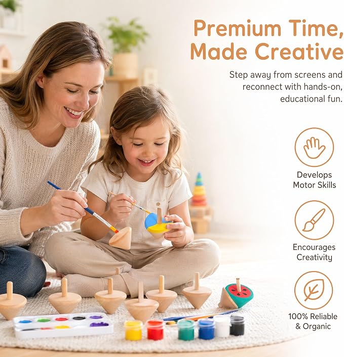 Galpada 24 Pack Wooden Spinning Tops for Kids – DIY Paint Your Own Craft Kit, Unfinished Natural Wood Spinning Toys for Classroom Activities, Party Favors & Creative Arts Projects