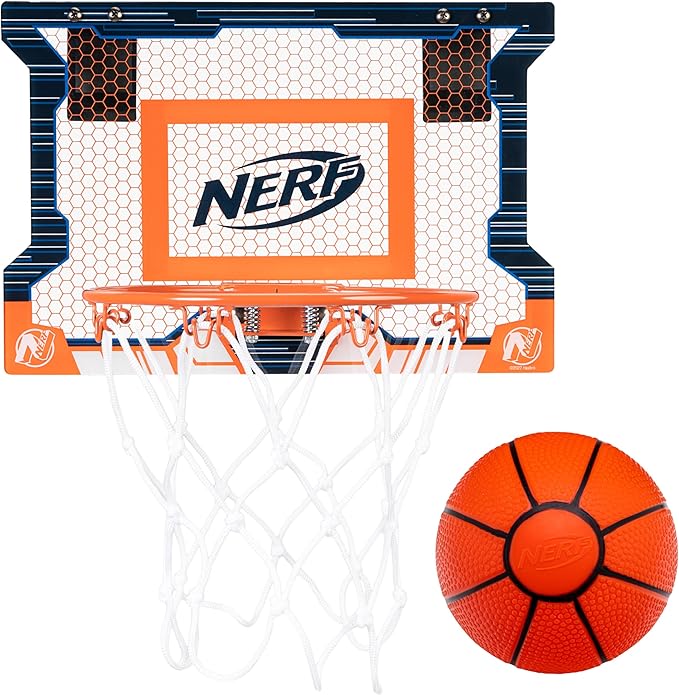 NERF Basketball Hoop Set - Pro Hoop Mini Hoop Set with Mini NERF Basketball - Steel Rim Great for Dunking