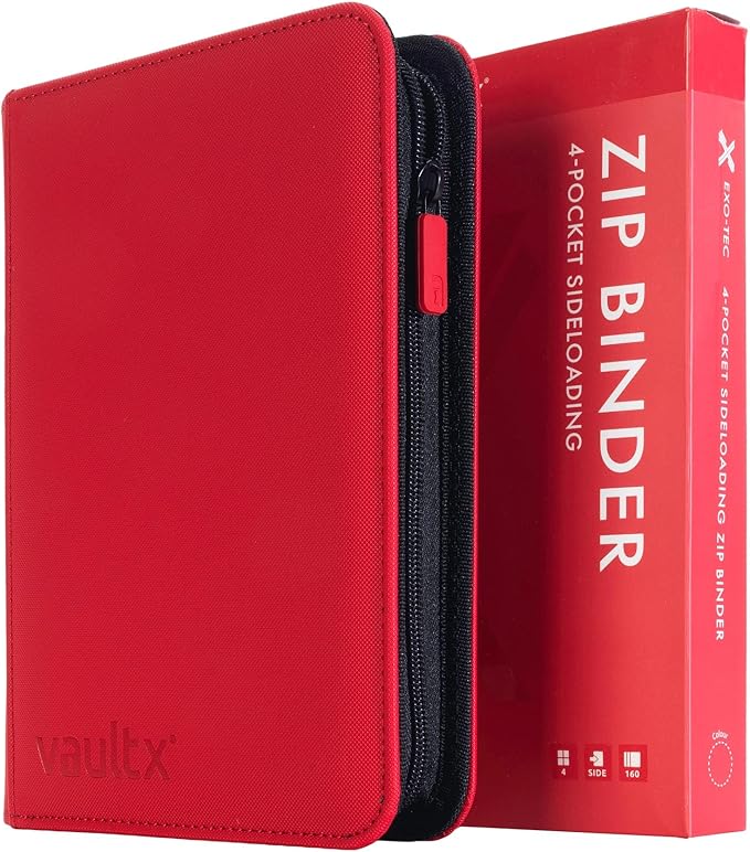 Vault X 4 Pocket Zip Binder, 160 Cards, Exo-Tec Material, 20 Side-Loading Pages (Red)