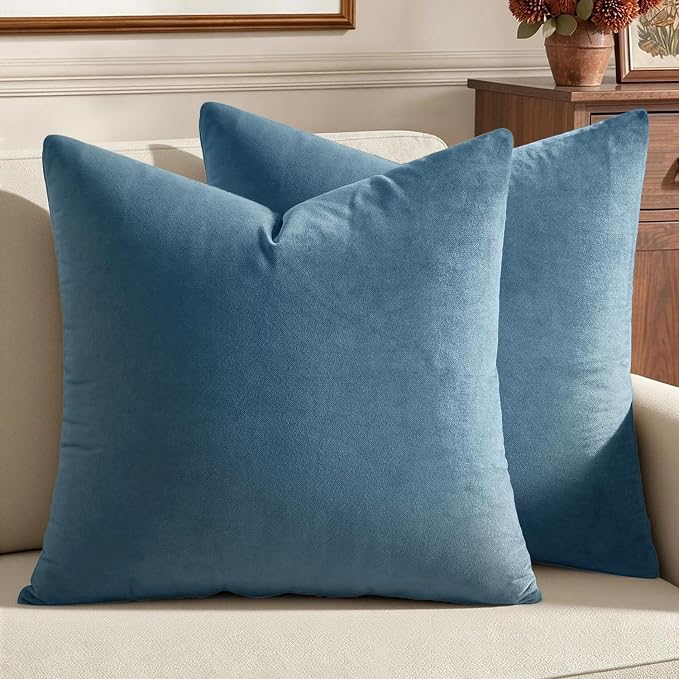 MIULEE Velvet Throw Pillow Covers 20x20 Inch Pack of 2 Blue Gray | Soft Solid Decorative Pillow Covers, Modern Luxury Home Decor, for Couch Chair Sofa Bedroom Livingroom