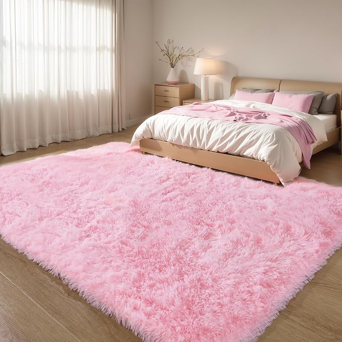 5x7 Pink Shag Rug for Girls Bedroom, Soft Plush Fluffy Carpet | Area Rug for Living Room, Kids Nursery, Boys Dorm Room, Washable Non Slip Shaggy Floor Carpet