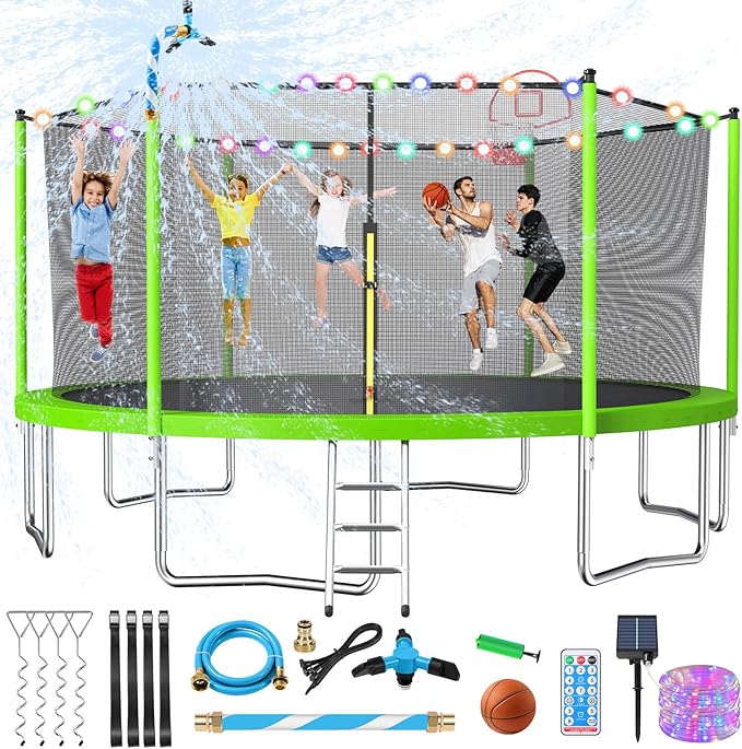 Lyromix Upgraded 16FT 15FT 14FT 12FT 10FT 8FT Trampoline Outdoor with Basketball Hoop and Net, Capacity for 4-6 Kids and Adults