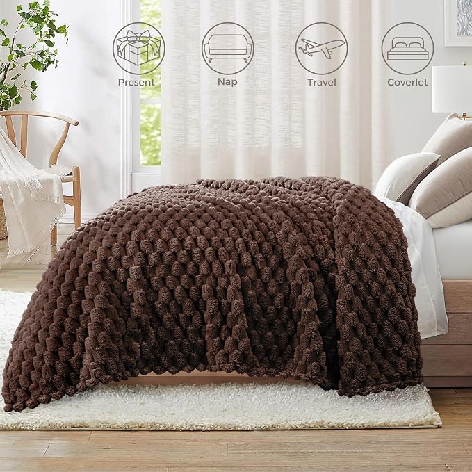 Whale Flotilla Soft 3D Jacquard Fleece Throw Blanket for Couch Bed, Coffee | Super Cozy Lightweight Plush Fluffy Throw, Luxury Decorative All‑Season Couch Cover Blanket for Sofa & Office Chair, 50"x60"
