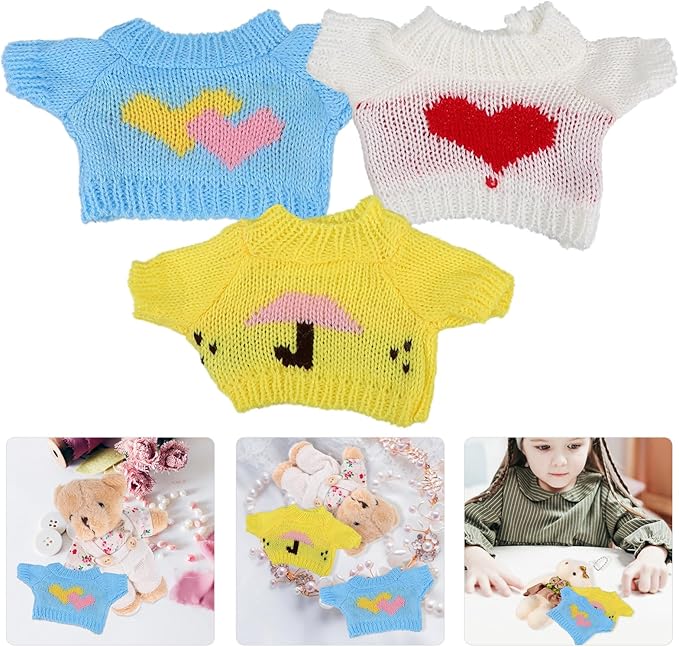 HEMOTON 3 Pcs Bear Clothes Tee Bear Sweater Bears Stuffed Animal Clothes Cute Tiny Clothes DIY Bear Toy for Stuffed Bears Doll with 9 - 11 Inch