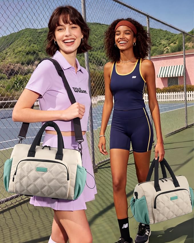 LOVEVOOK Gym Bag for Women with Shoe Compartment,Workout Bag with Large Tumbler Holder Pocket,Carry on Bag for Workout Dance Pilates Ballet Swimming Travel，Green and White