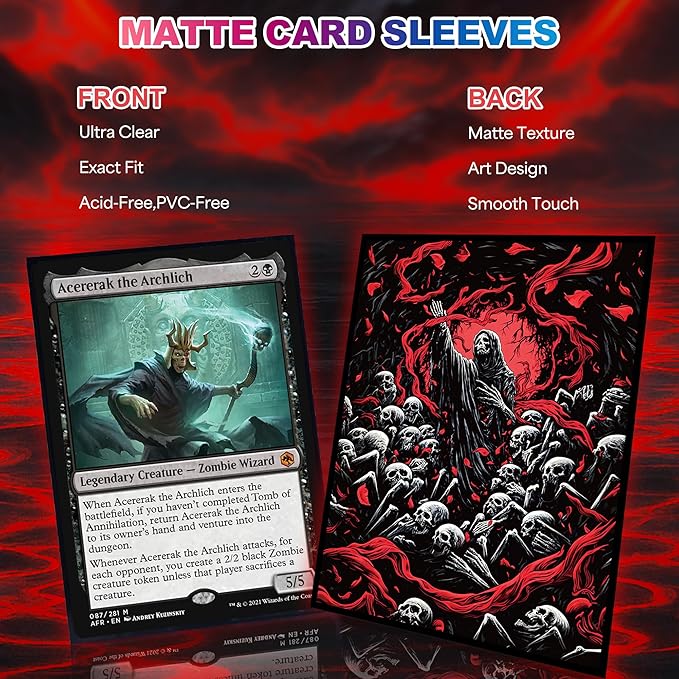 UAONO MTG Card Sleeves - Death 100 Count Standard Size Ultra Clear Front & Matte Finish Back Tear Resistant Clear Card Sleeves Matte Art Sleeve for MTG