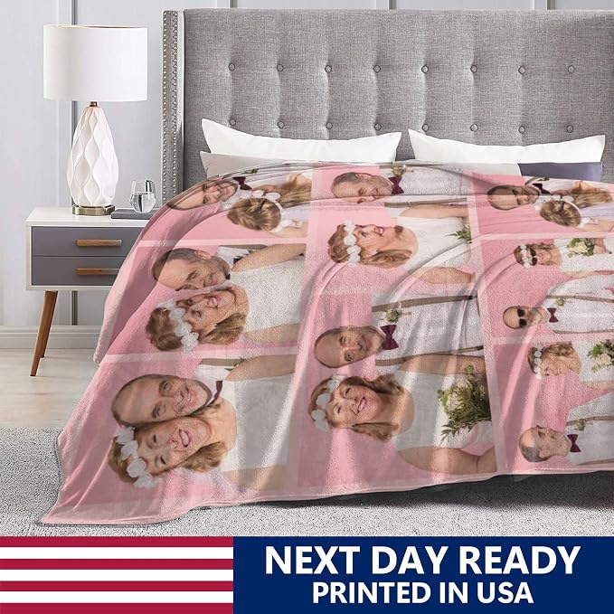 Custom Blanket with Picture Text, Personalized 8 Photo Blanket, HD Printing Customized Flannel Throw Blanket Gifts for Mom Dad Couple Girlfriend Boyfriend Wife Husband Christmas