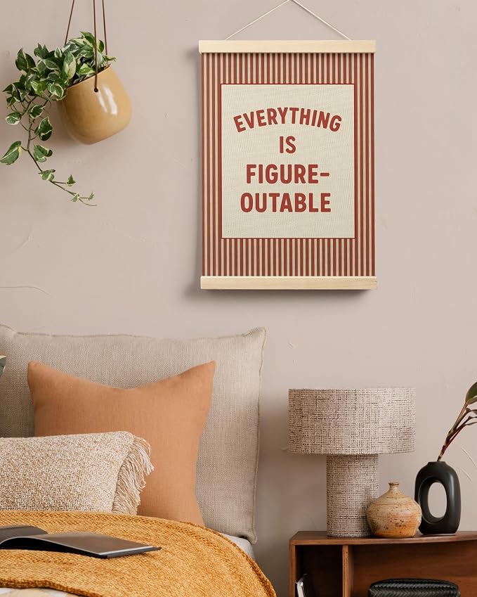 FGFK Everything Is Figureoutable Positive Affirmations Wall Art Poster Hanger Frame, Retro Red Inspirational Canvas Prints Framed Wall Decor for Office Classroom Home Bedroom, 12x16 Inch