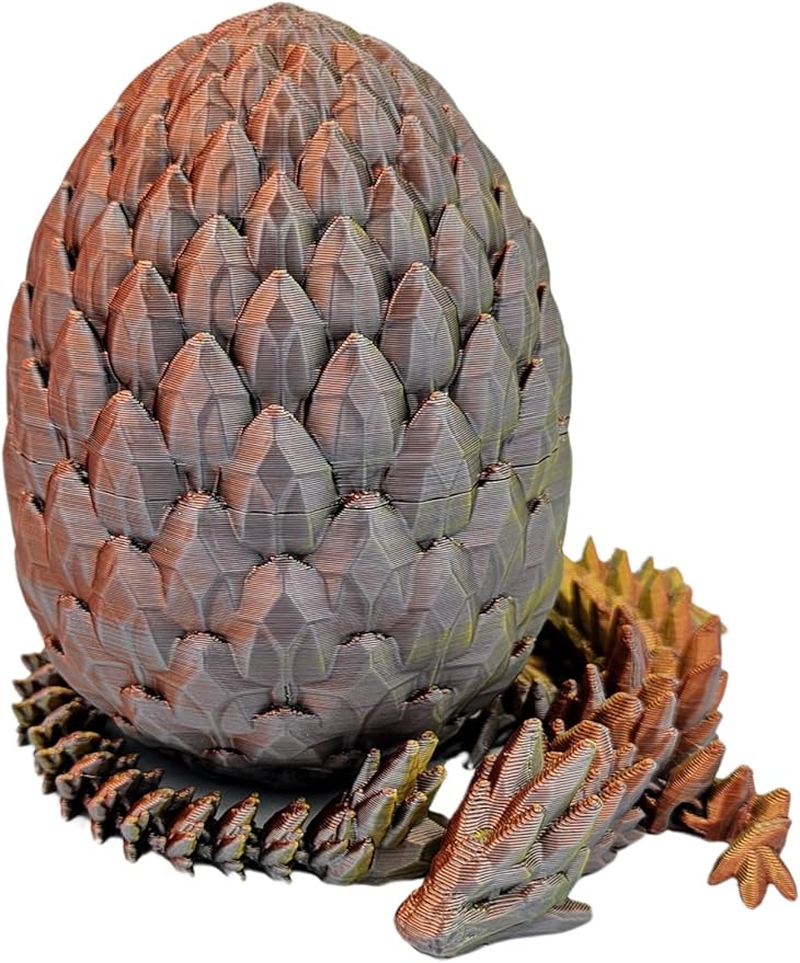Surprise Dragon Egg Articulating Gemstone Dragon Fidget Toy - 3D Printed Flexi Dragons Flexible ADHD, Autism, Relief Anxiety - Articulated Joints (Gold Copper Silver)