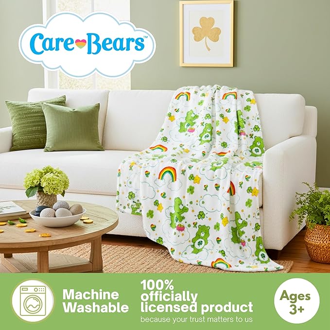 Care Bears Good Luck Bear St. Patrick's Day Cozy Throw 46 in x 60 in – Soft Cozy Plush for Couch, Bed & Travel, Nostalgic Collectible Gift (100% Officially Licensed Product) by Franco Collectibles®