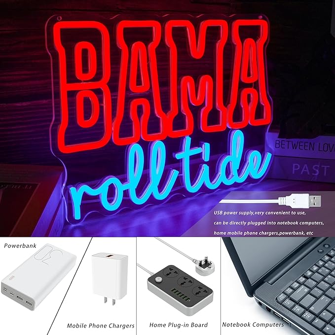 Roll Tide Neon Sign for Wall Decor Football Neon Signs USB Powered Football Neon Sign for Game Room, Office, Man Cave Decor College Football Fans Neon Light Gifts for Sport Fans(14.7 * 10.7inch)