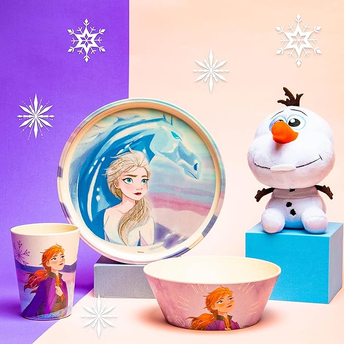 Zak Designs Disney Frozen 2 Kids Dinnerware Set 3 Pieces, Durable and Sustainable Melamine Bamboo Plate, Bowl, and Tumbler are Perfect For Dinner Time With Family (Anna, Elsa, Olaf)