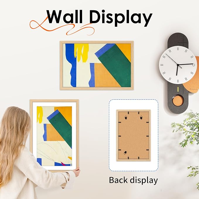 11x17 Picture Frame Natural Set of 2, Photo Frame with HD Plexiglass, Display Pictures 9x15 with Mat or 11x17 Without Mat, Natural Picture Frames Collage Wall Decor, Gallary Wall Frame