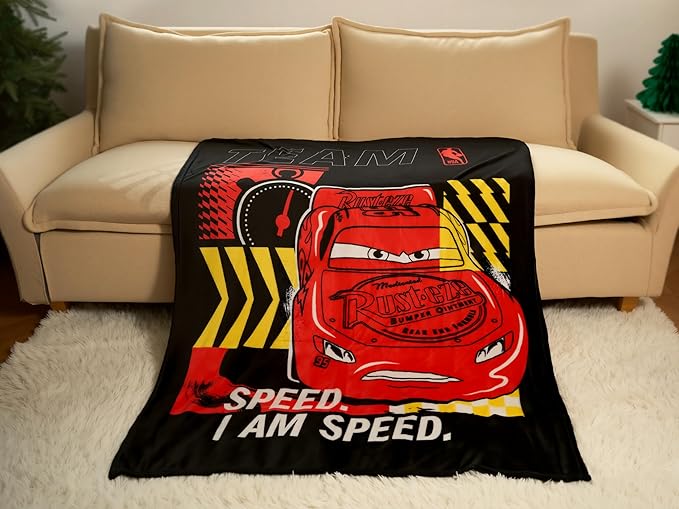 Northwest Disney Pixar Cars Plush Throw Blanket, 46" x 60" Lightning McQueen Silk Touch Soft Fleece Blanket for Kids & Adults, Officially Licensed