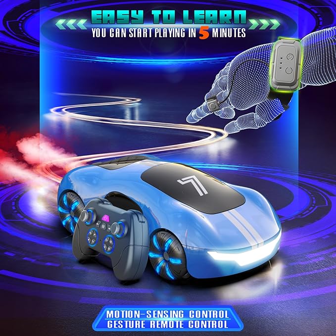 AEROQUEST Gesture Sensing Remote Control Car, Drift RC Stunt Car with Light Spray & Sound, 2.4GHz Hobby RC Cars Toy for Kids, 360° Rotate, Birthday Gifts for Boys Girls 4-12