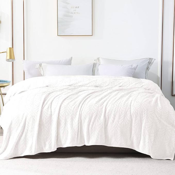 Whale Flotilla Soft Flannel Fleece Bed Blanket Queen Size, White | Cozy Lightweight Breathable Coverlet, Plush Fluffy Bedspread, Vintage Pattern Decorative Blanket for Bed, All Season, 90"x90"