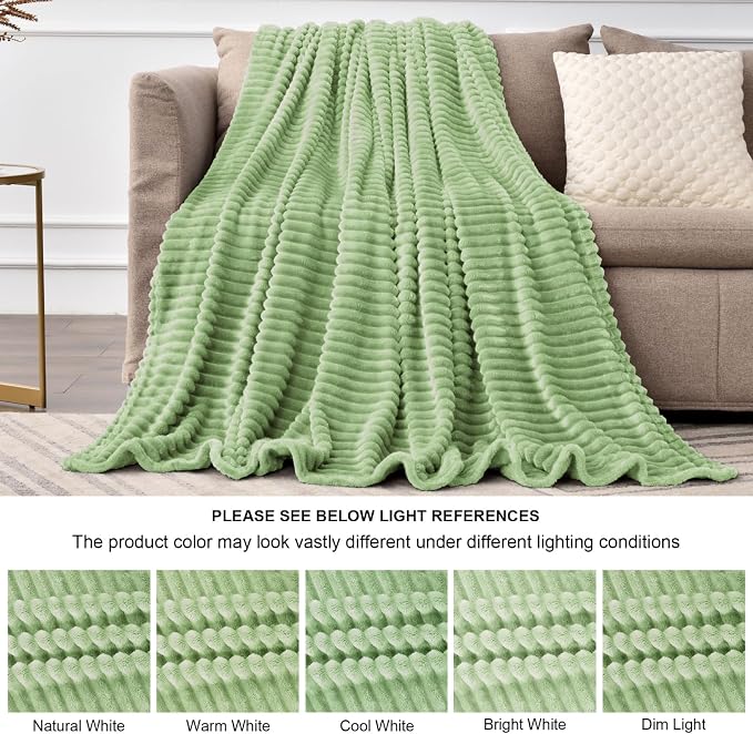 BEDELITE 3D Ribbed Apple Green Fleece Twin Blanket for Bed, 60x80 Inch | Soft Warm Decorative Fluffy Blanket, Cozy Plush Lightweight Fuzzy Throw Blanket for Couch Sofa Room Decor, Gift for Women