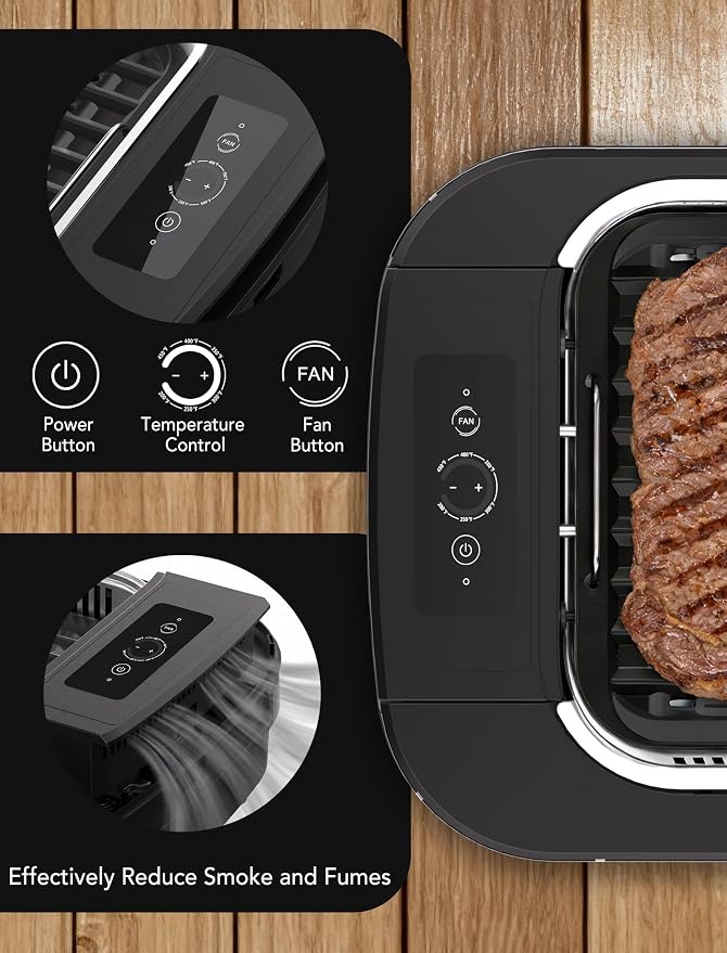 indoor Smokeless Grill, COWSAR indoor Grill, 1500W Electric Grill with Tempered Glass Lid & Drip Tray, Portable Non-Stick Korean BBQ Grill, 6-Level Control, 90 Min Auto, Dishwasher Safe