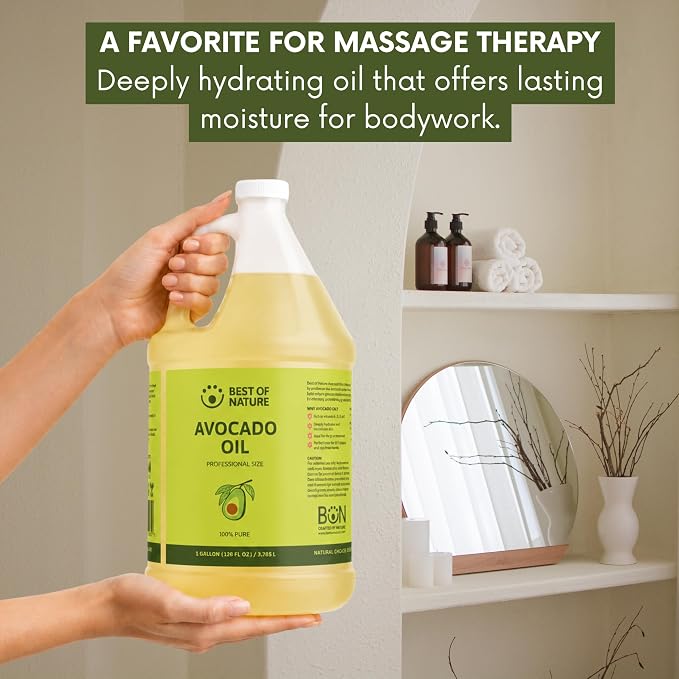 Best of Nature 100% Pure Avocado Oil – Natural Massage Oil, Moisturizing Body & Hair Oil, Unscented Skincare & Carrier for Essential Oils, Gallon (128 Fl Oz)