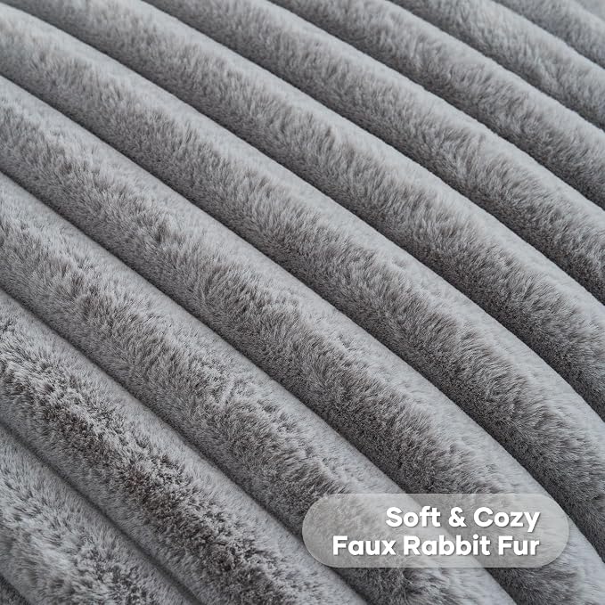 FUTEI Pack of 2 Faux Fur Throw Pillow Covers 22x22 Inch, Grey | Fluffy Faux Rabbit Fur Front/Premium Velvet Back,Hidden Zipper,Machine Washable,Non-Shedding,Colorfast,Insert Not Included.