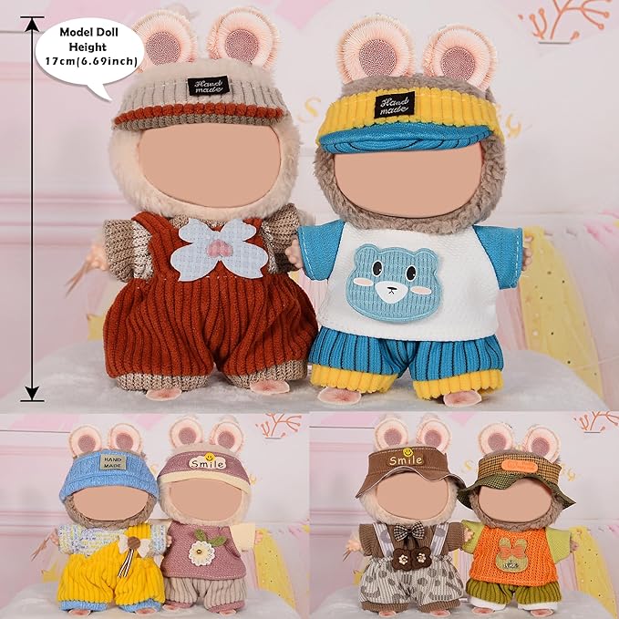 ebuddy 6 Pack Doll Clothes Set for 17cm Plush Dolls - Charming Outfit Set Adorable Doll Clothing Collection (No Doll No Glasses)