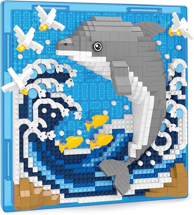 Dolphin Animal 3D Wall Art Micro Mini Building Blocks Set, Unique Home Wall Decor or Table Display, No Compatible with Lego Set, Ideal Gift Toy for Adults Boys Girls (1113 PCS)