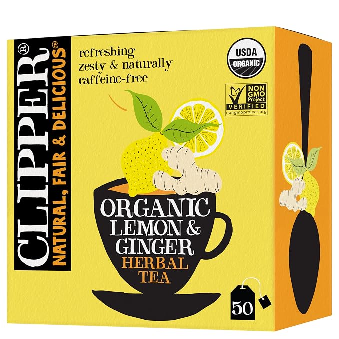 Clipper Organic Lemon & Ginger Herbal Tea, Caffeine Free, 50