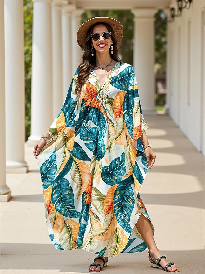 Mumu Dresses for Women Plus Size, Bohemian Kaftan Beach Cover Up Long Maxi Nightgown Soft Loungewear