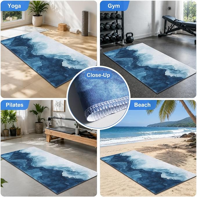 Yoga Mat Towel, Hot Yoga Non Slip with 4 Corner Pockets, 70 x 26 in | Soft Absorbent Microfiber With Four Corner Pockets, Fits Over Yoga Mats For Hot Yoga, Pilates, Gym, And Travel