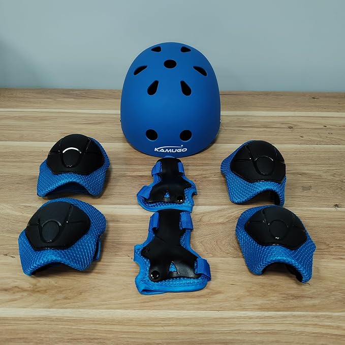 KAMUGO Kids Bike Helmet, Toddler Helmet for Ages 2-8 Boys Girls with Sports Protective Gear Set Knee Elbow Wrist Pads for Skateboard Cycling Scooter Rollerblading