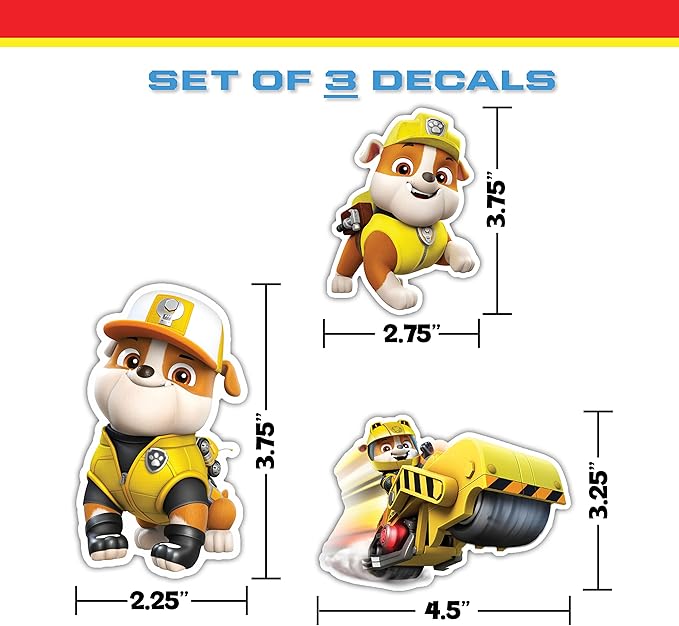 Paw Patrol Rubble Decals - Set of 3 Rubble Stickers for Kids and Adults - Vinyl Decals for Laptop, Tumbler, Water Bottle, Vehicles - Nickelodeon Stickers