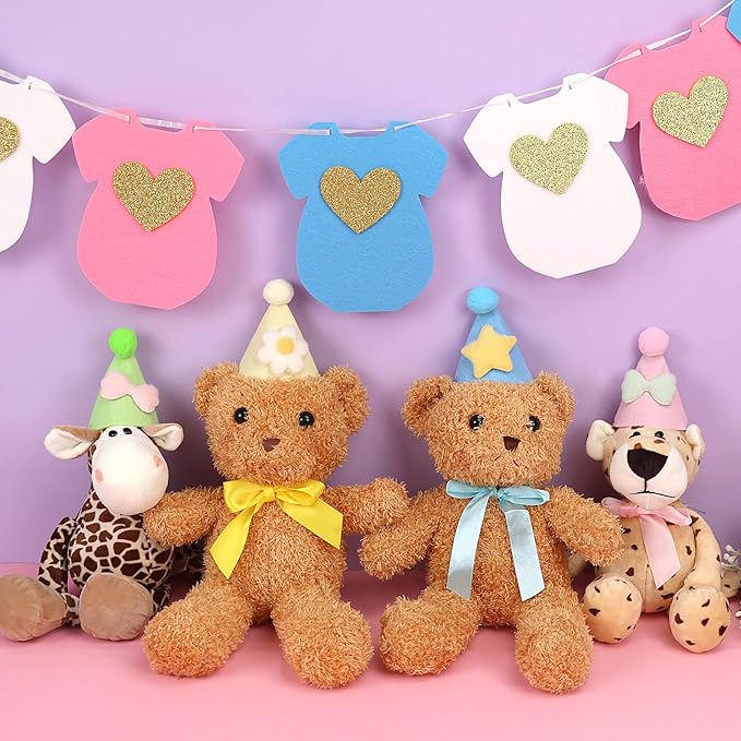 12pcs Mini Party Hats for Stuffed Animals, Macaroon Hats with Pom Pons for Dolls Dog Cat Rabbit Puppies Assorted Animal Birthday Decorations