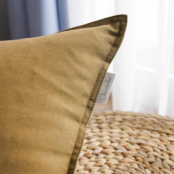 Jeanerlor Solid Cotton Linen Decoration 18"x18" Throw Pillow Cushion Case Special Pillow Cover Delicate Decorative Pillowcase for Couch/Bed/Chair,(45 x 45cm), Earth Yellow