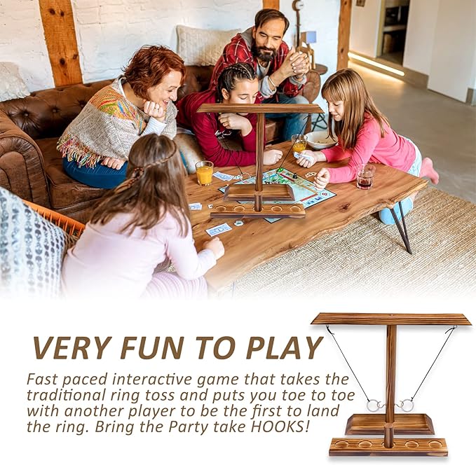 Ring Toss Games for Adults, Indoor Outdoor Yard Games, Patio Decor, Wooden Hook and Ring Game for Bars, Home, Party
