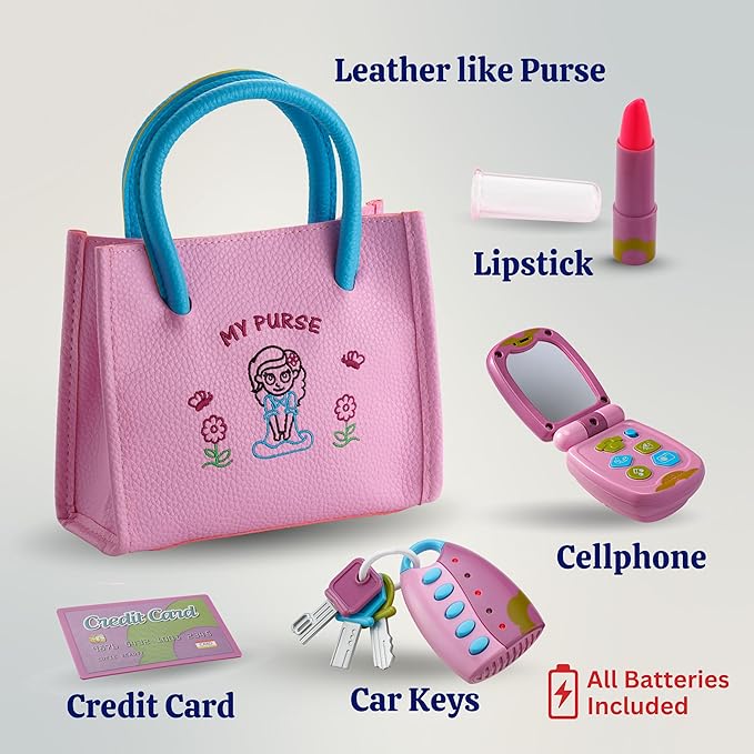 Dress-Up-America Toddler Purse - Pretend Play Purse for Kids - Little Girls Pretend Play Toys | Ages 1, 2, 3 Years Old - My First for Birthdays | Gifts | Party | Christmas