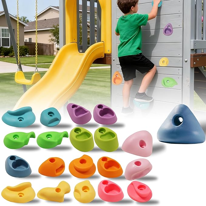 20 PCS Rock Climbing Holds for Kids,Rock Climbing Wall Grips Climbing Rocks Wall Kit for Indoor and Outdoor Playground Play Set with Hardware（Pastel Color）