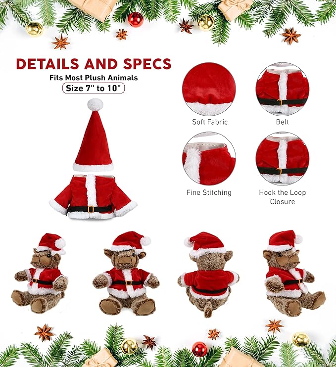 DolliBu Santa Claus Stuffed Animal Dress Up Costume Set - Cute Christmas Stuffed Animal Santa Outfit with Red Hat and Suit - Large