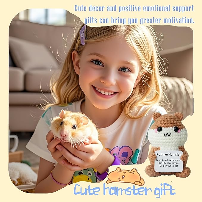 Hamster Gifts, Crochet Positive Support Hamster – Handmade Emotional Cheer Support Funny Gifts for Friend Coworker Birthday Christmas Stocking Stuffer White Elephant Under 10 Dollars