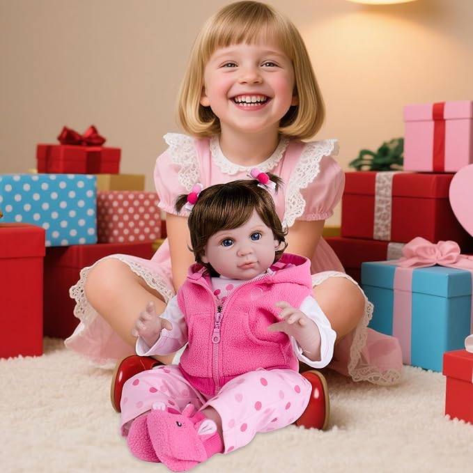 Milidool Lifelike Reborn Baby Dolls Girl, Realistic Silicone Baby Doll Real 22 inch Weighted Soft Body Newborn Girl Doll with Feeding Toy Accessories Gift Set
