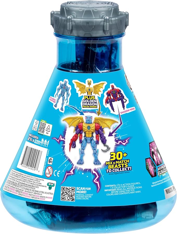 MRBEAST LAB Hybrids Multi Pack, Reveal Different Hybrid Parts to Create 2 Mix & Match Action Figures, Plus Parts of The Golden Panther Dragon, Fuse Beast Combinations, Spider vs Energy Panther