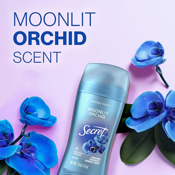 Secret Fresh Antiperspirant Deodorant for Women, 72hr Breathable Sweat & Odor Protection, Instant Freshness & Gentle, PH Balancing Minerals, Invisible Solid, Moonlight Orchid Scent, 2.6 oz,(Pack of 2)