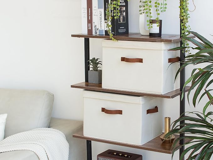 StorageWorks Fabric Storage Bins with Lid, Decorative Storage Boxes for Shelves, Stackable Closet Organizer Basket with Handles, Jumbo, Ivory White, 2-Pack | Flip-Top Lid, 3 Handles, Collapsible, Stackable, for Clothes Blankets, Multi-Purpose, Jumbo, I...