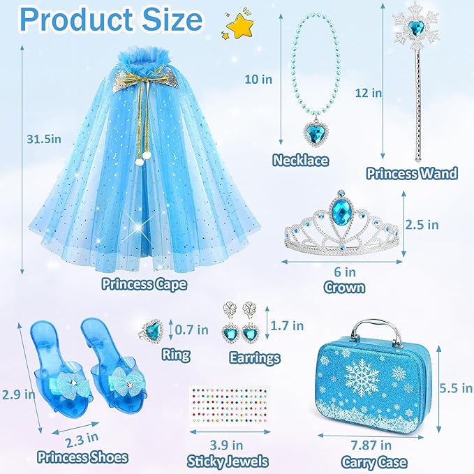 Heaning Princess Dress Up for Girls Costumes Accessories with Cape Christmas Birthday Gift Toys for 3-6 Year old Girl