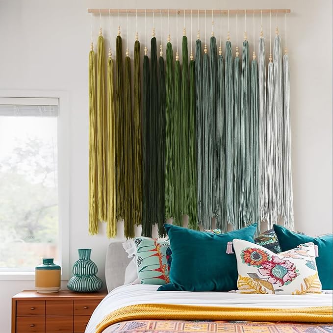 Macrame Wall Hanging Large Geometric Handmade Beaded Tassel Decor 39"W*45"L | Modern Home Decor, Entryway Wall Art, Boho Style, Living Room Accent, Bedroom Decor, Office Decoration, Handmade Craft