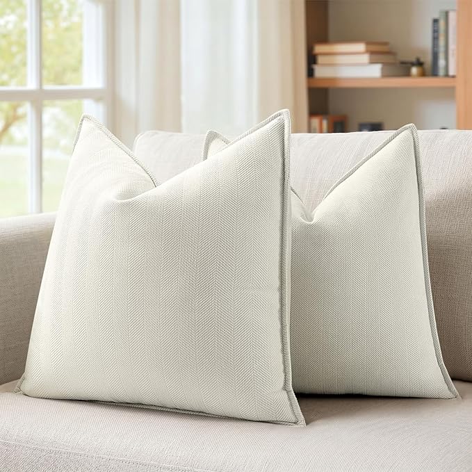MIULEE Pack of 2 Cream White Decorative Chenille Pillow Covers 20x20 Inch | Soft Couch Throw Pillows,Farmhouse Cushion Covers with Elegant Design for Sofa,Bedroom,Living Room,Spring Home Decor