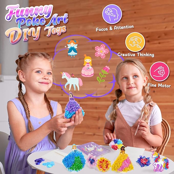 ZOOI Poke Art Kits, Arts and Crafts for Kids Girls Ages 8-12, Pretty Pretty Princess Game, Poke in Crafts for Girls 8-12, Birthday Gifts for 4, 5, 6, 7, 8 Year Old Girl Toys Age 6-8 Art Kits