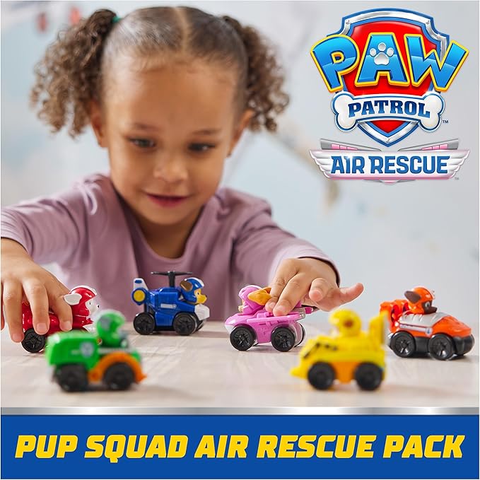 Paw Patrol: Air Rescue, 6-Piece Pup Squad Racers, Toy Cars Gift Set with Chase, Marshall, Skye, Rubble, Rocky & Zuma, Kids Toys for Boys & Girls 3+