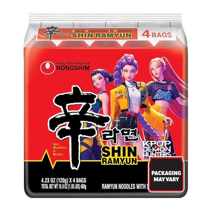 Nongshim Shin Ramyun Noodles, Spicy Korean Signature Instant Ramyun, Rich Beef Flavored Broth, Microwaveable, Korean Instant Noodles, 4.23 oz (Pack of 16), Packaging May Vary